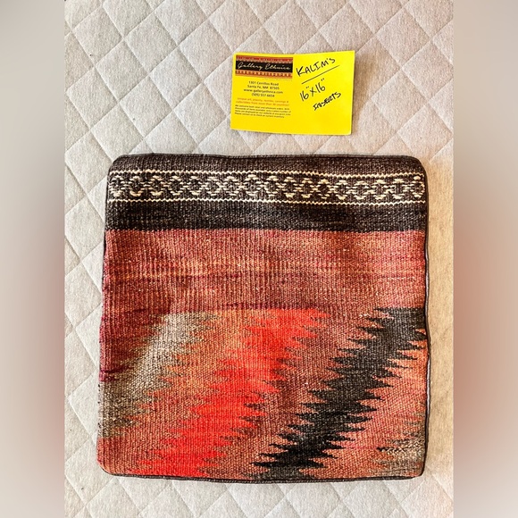 Hand Crafted Other - HANDMADE 16”x16” Wool Rug Accent Pillow Cover From Old Handwoven Wool Kilim Rug
